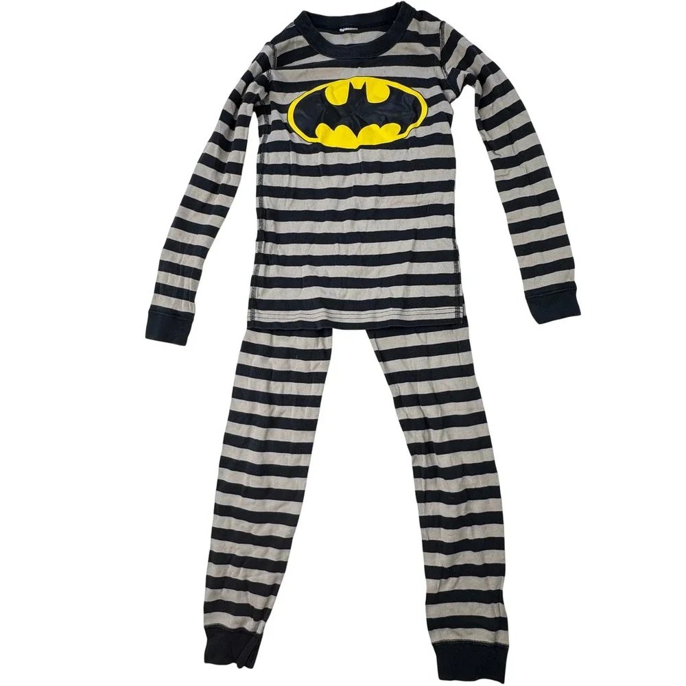 Hanna Andersson Batman Pajama Set Kids Size 8 Black Striped Superhero PJs #1